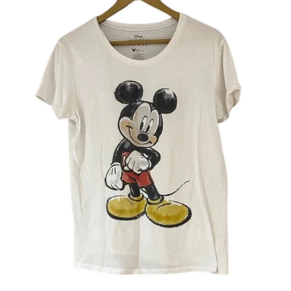 Disney Mickey Mouse Distressed Graphic Tee – Vintage Style White T-Shirt